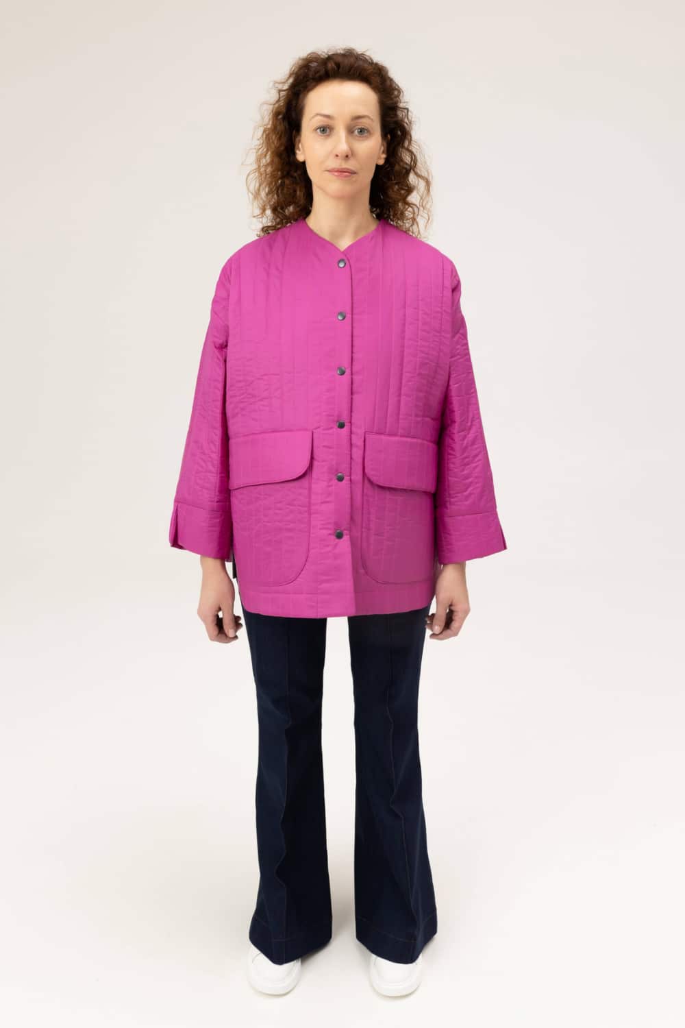 ryški rožinė oversized striukė