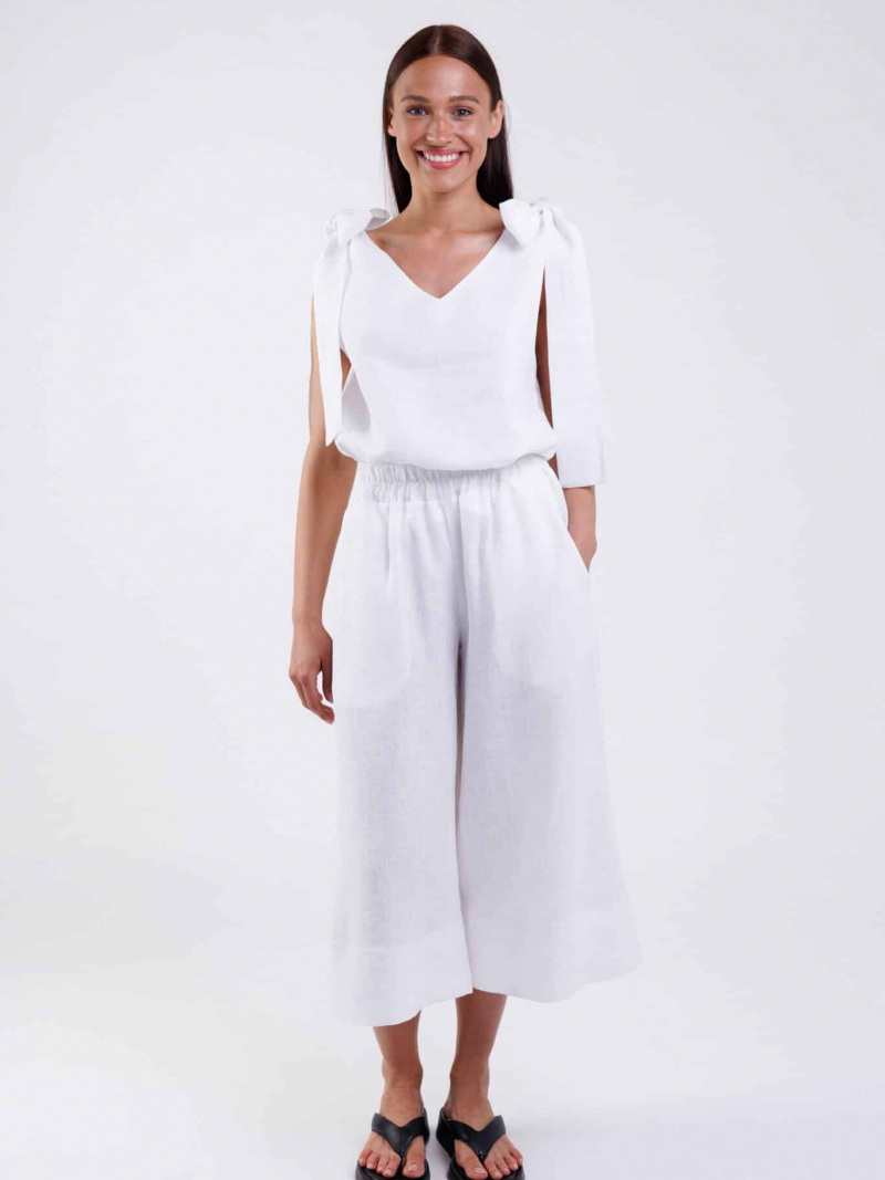 Lininės Culotte modelio kelnės